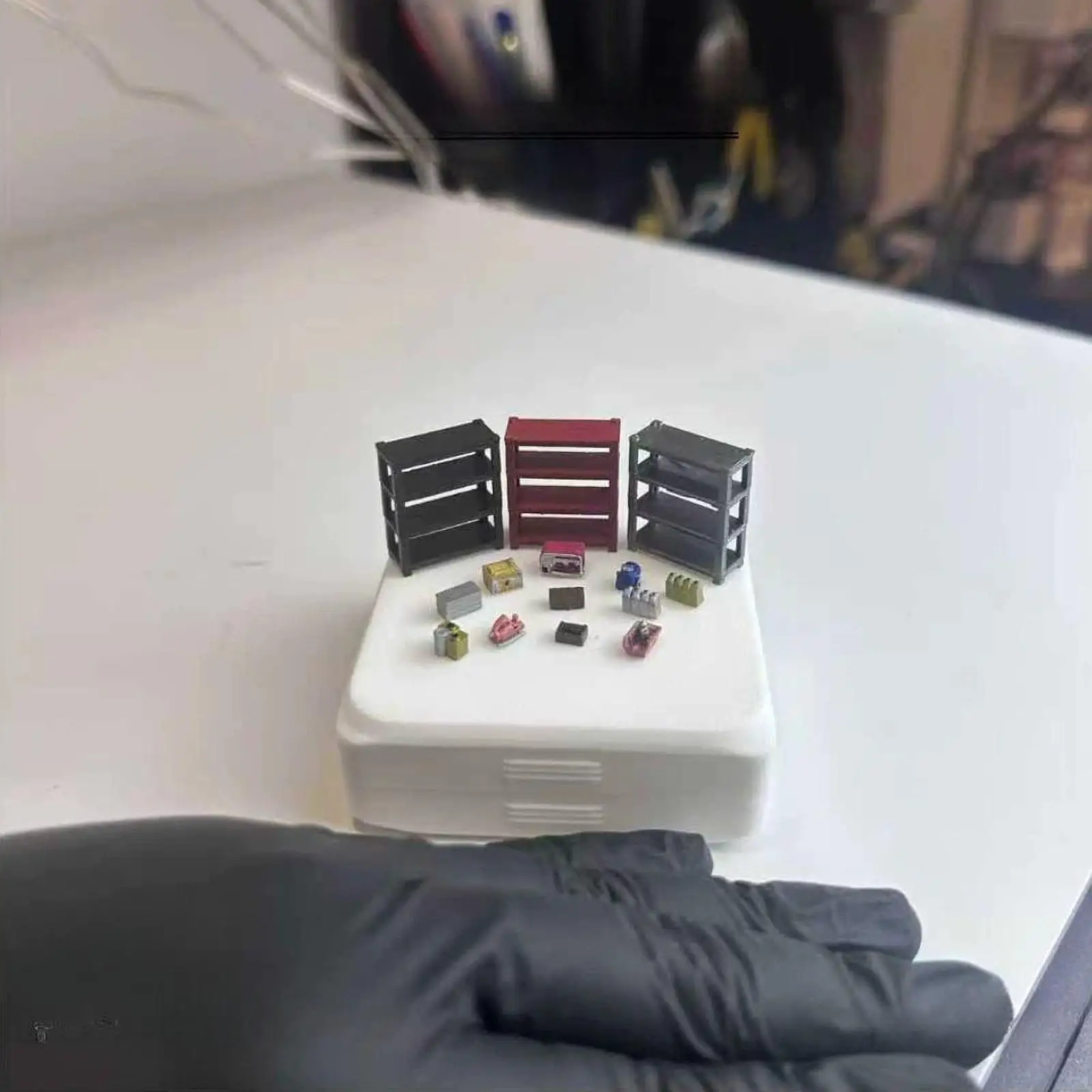 1/64 Miniature Rack Model Ornament Mechanic Shop Accessories Micro Workshop Equipment Diorama Car Repair Storage Shelving