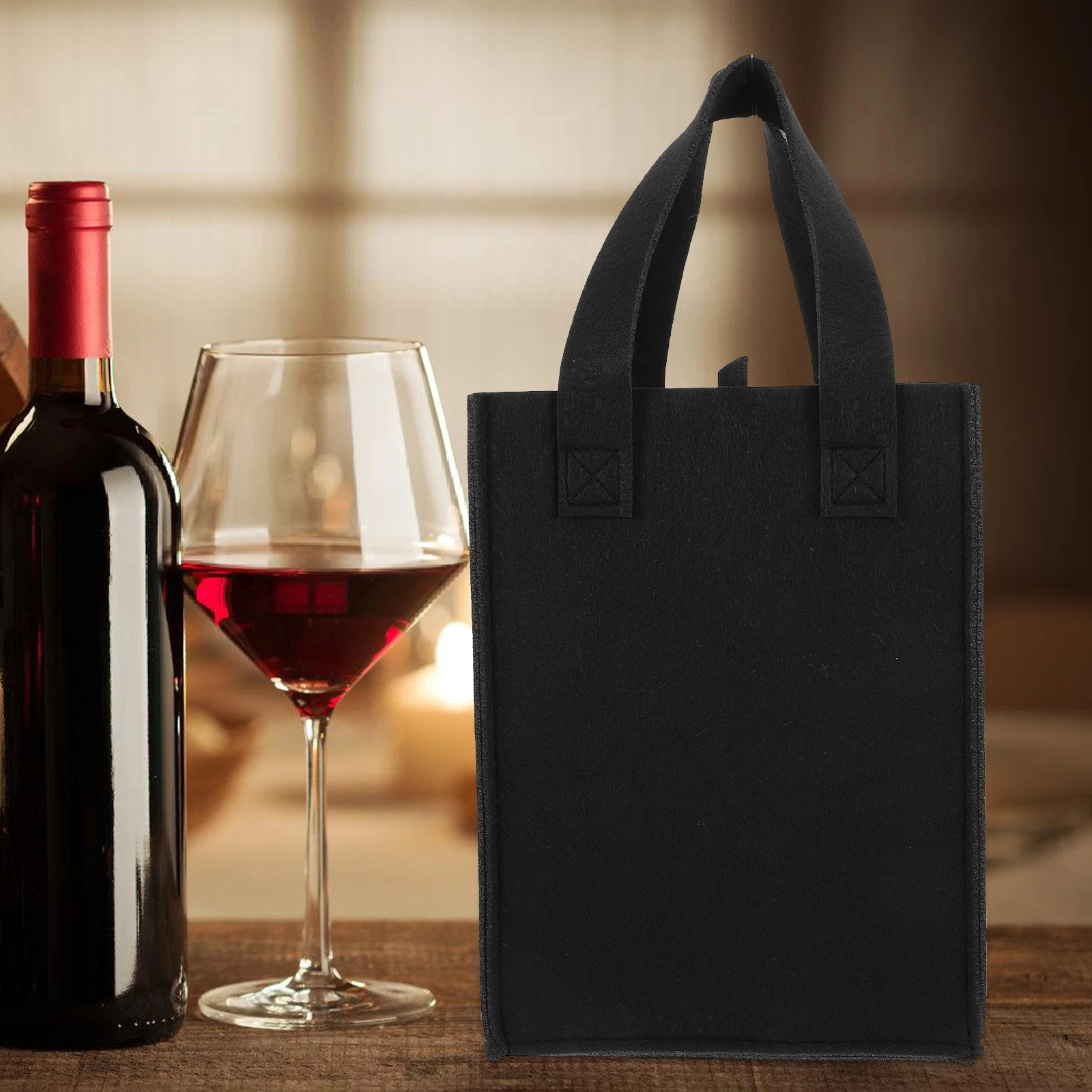 

4 Bottles Black Felt Bags Portable Tote Bottle Storage Pouches Reusable Gift Wrapping Travel Beer Containers