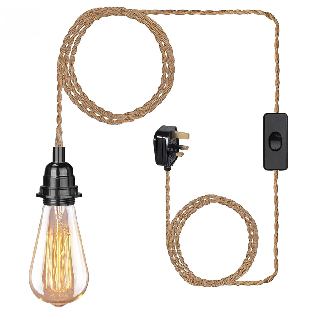 

4.5/3.5M Pendant Lights Ceiling Lighting Fitting E27 Lamp Holder Suspended Kit with Plug in Cord Hemp Rope Rustic Hanging Lamps