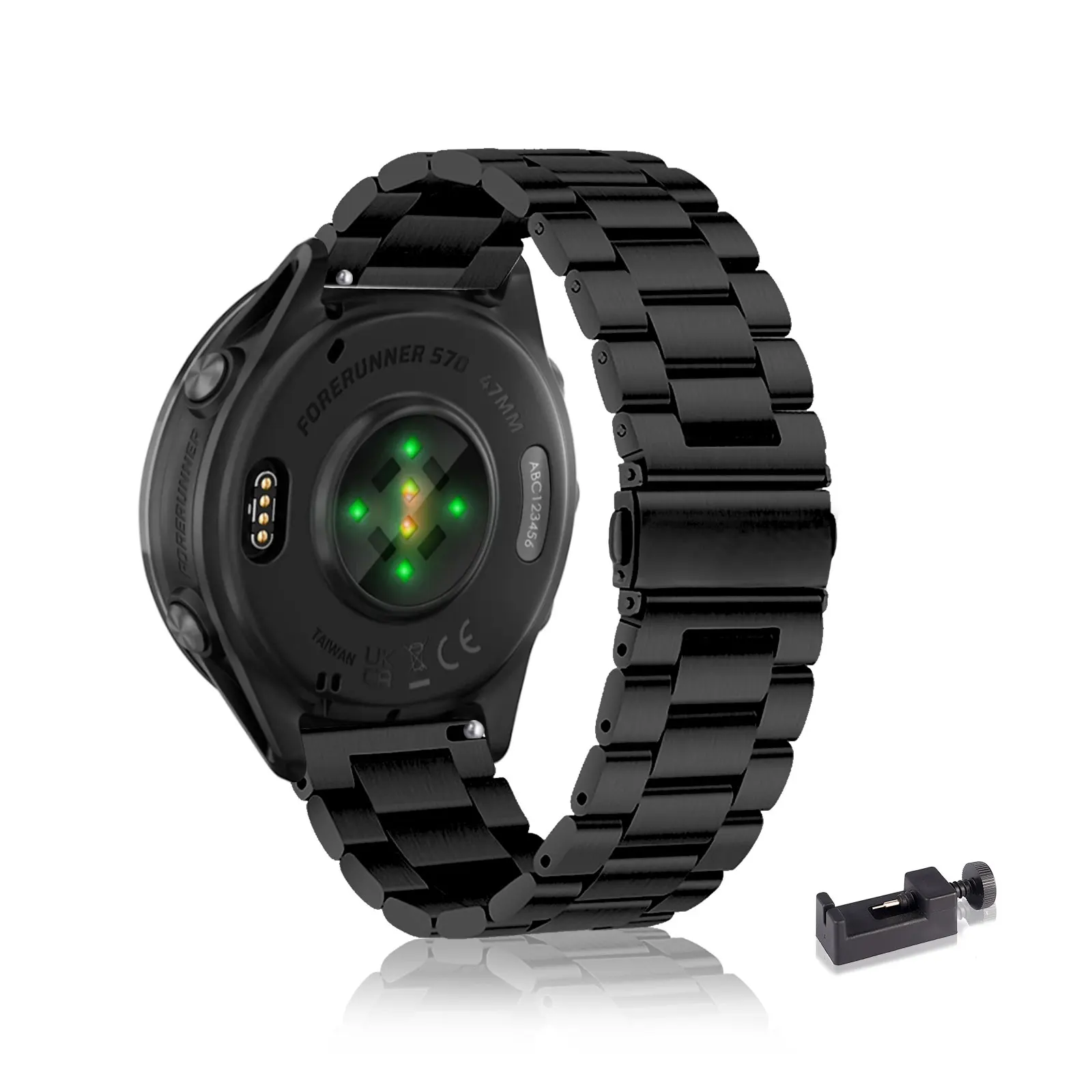 

Stainless Steel Bands for Garmin Forerunner 570 47mm/Venu 3 45mm/Venu 2/Vivoactive 4 Band,Three Columns Metal Replacement Strap