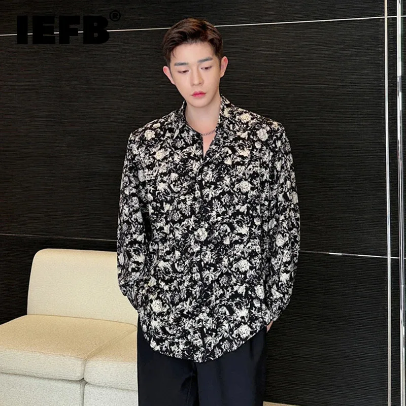 

IEFB Autumn Shirt New Fashion Printing Single Breasted Lapel Long Sleeve Male Top Casual Men's Clothing Personalized 9C5320
