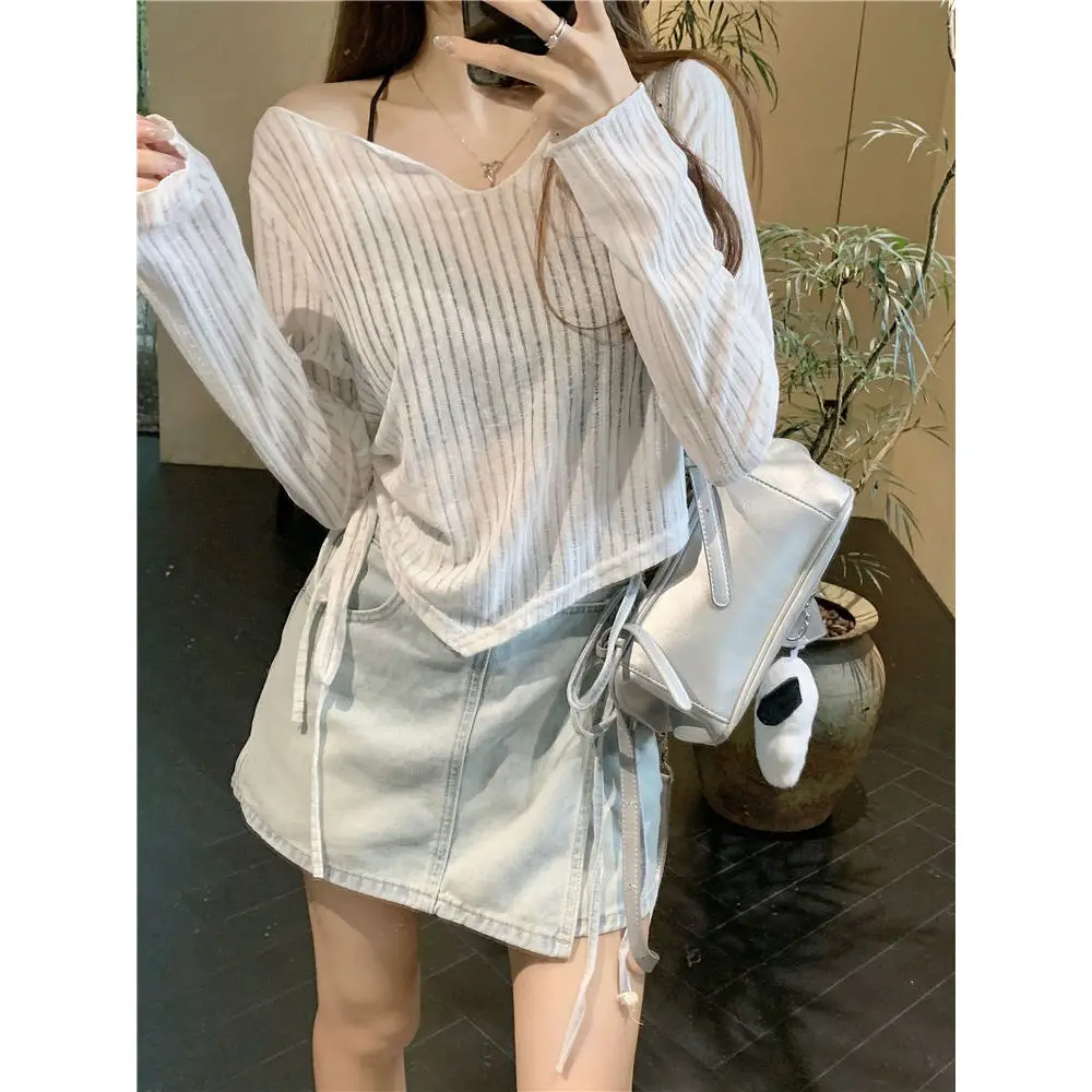 Sweet And Spicy Drawstring Waist T-Shirt Korean Style Irregular Pleated Design Spring Summer New Arrival Women's Top