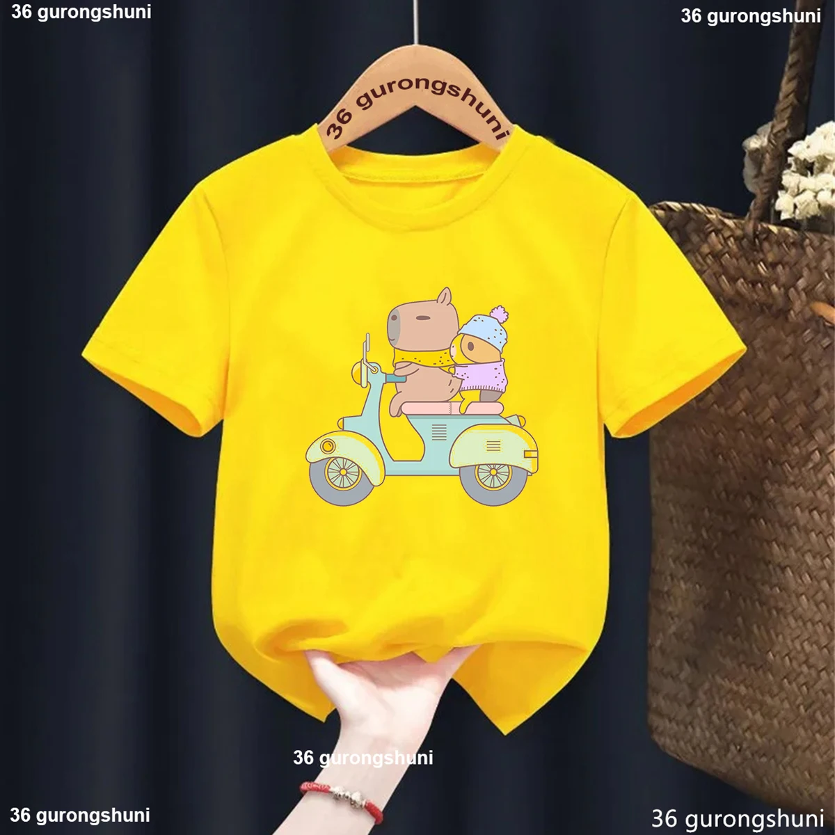 

Harajuku Kawaii Children Yellow T-Shirt Fashion Guinea Pig Pattern Print Boys/Girls 2025 Summer Teen Casual Tees Wholesale