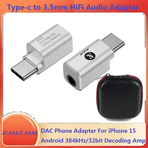 JCALLY JA56 ALC5686 Earphone Amplifier Digital Decoding Audio Adapter Type-c to 3.5mm 384kHz/32bit HIFI DAC Adaptar Portable AM