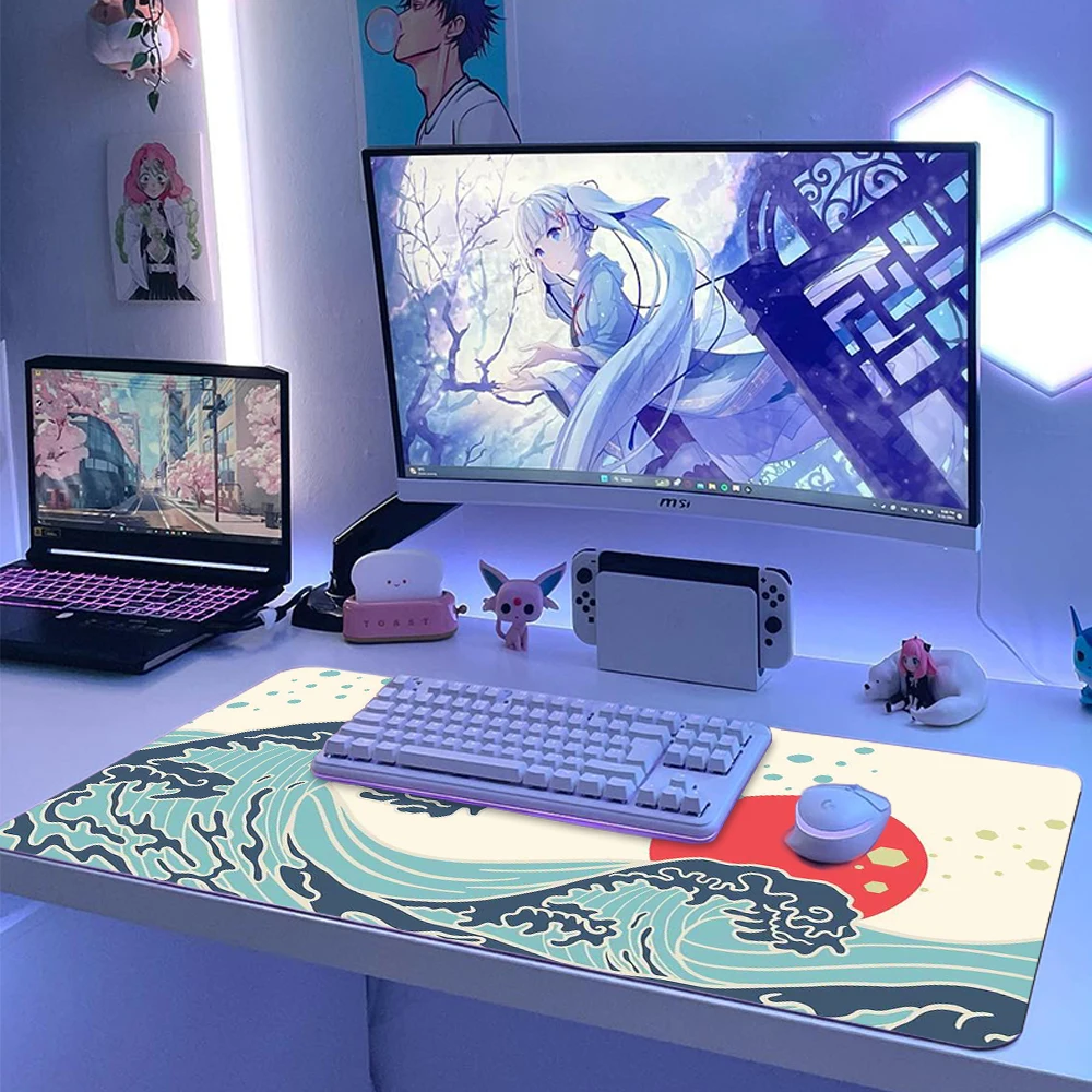 Imagem -06 - Grande Onda Extra Grande Azul Mouse Pad Suporte de Teclado Personalizado Acessório de Mesa Gigante Decoração Estética do Gamer 1000x500