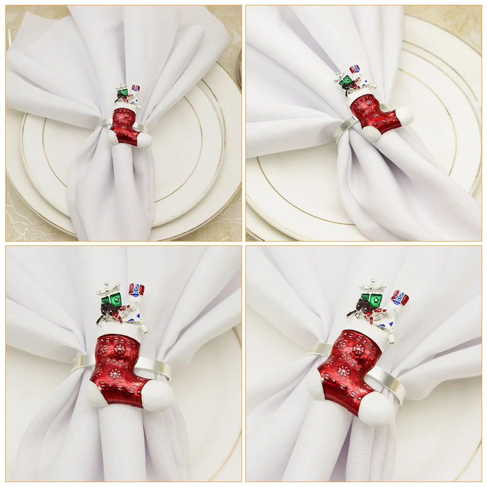 

2Pcs Christmas Stockings Tissue Rings Iron Alloy Unique Shine Light Versatile Occasions Elegant Table Supplies