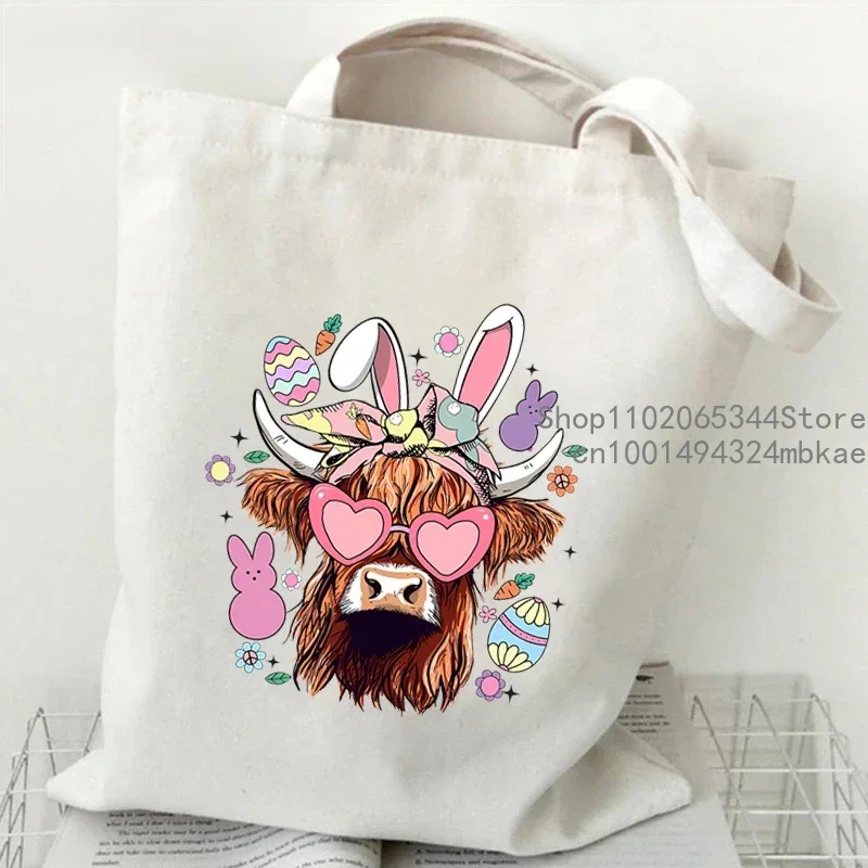 Canvas Tote Bag Sorry I\'m A Bit Moody Today Print Student Shopping Bag Cartoon Cow Graphic Casual Handbag Side Bag for Ladies