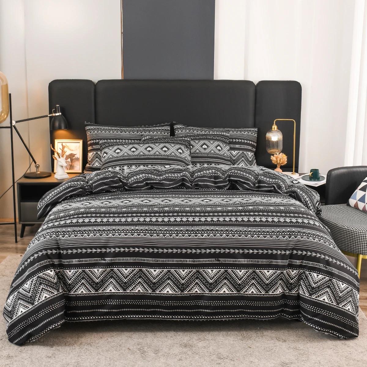 Boho geometrické prošívaná deka obal sada zdvojený král rozměr stripes/chevron střih 3-piece reverzibilní luxusní měkké ložní prádlo sada comforter obal