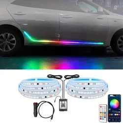 2IN1 150cm Neon LED Car Ambient Welcome Door Skirt Lights App Remote Auto Sill Panel RGB Flexible Streamer Strip Decorative Lamp