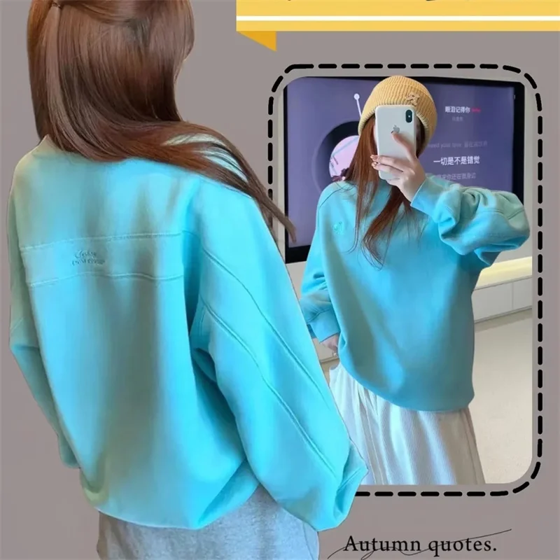 가을 여성 자수 루즈 후드티 봄 여성 라운드넥 스포츠 셔츠 탑 한국 여성 신상 긴팔 스웨트셔츠