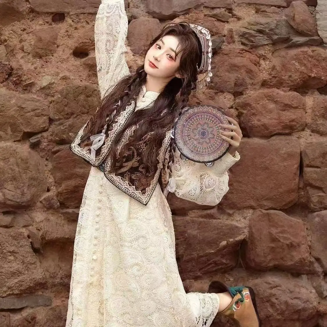 

Exotic Princess Ancient Costume Women Traditional Chinese Vest Dress Clothing Vintage Girls Street Fashion Suit Travel Wedding