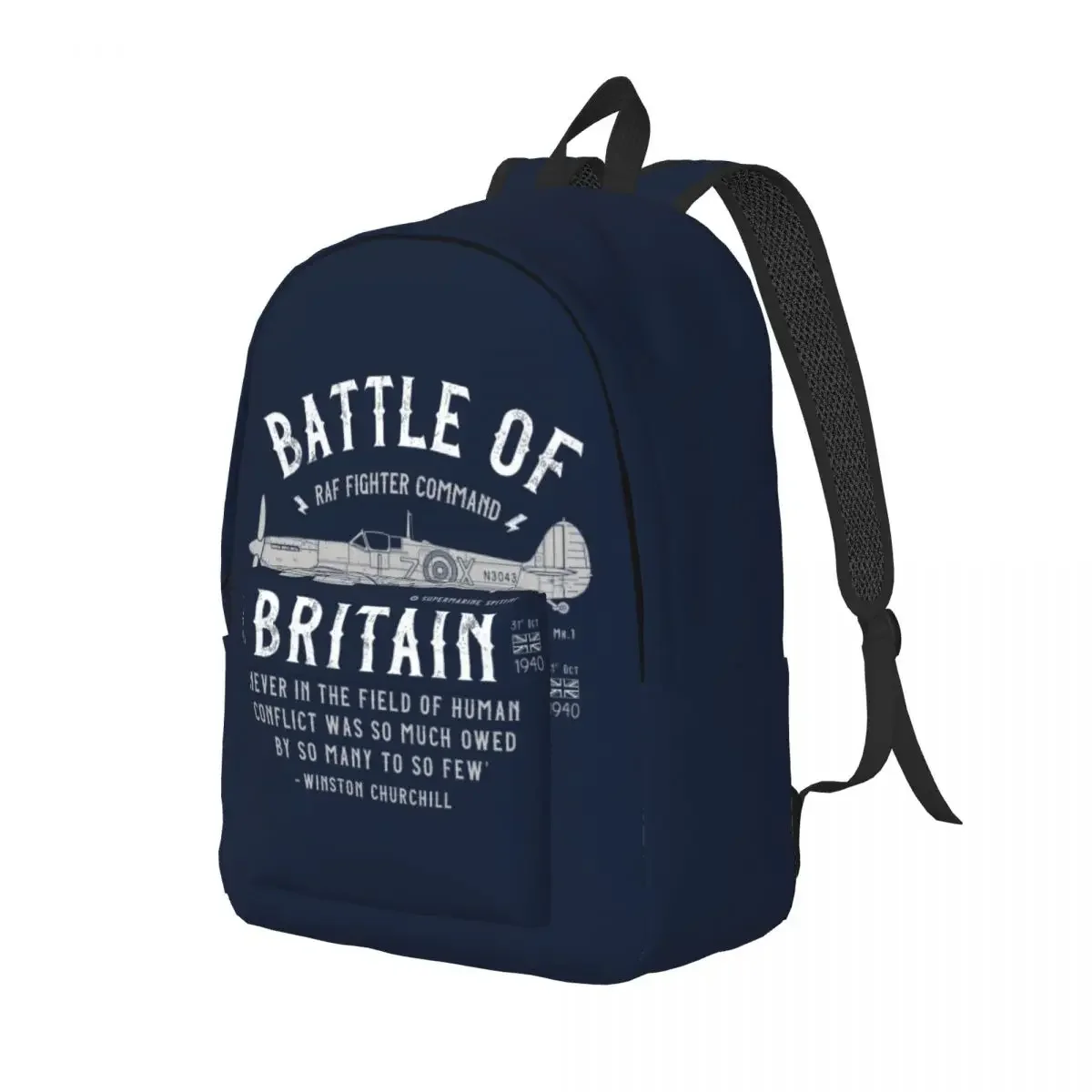 Battle Of Britain Canvas Backpack Supermarine Spitfire Fighter Pilot Aircraft College Travel Bags Bookbag Fits 15 Inch Laptop