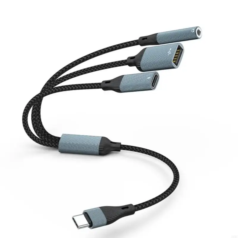 

J6BC 3.5mm Quick Charging 3 in 1 Type C to USB C PD60W Auxiliary Headphone Adapter