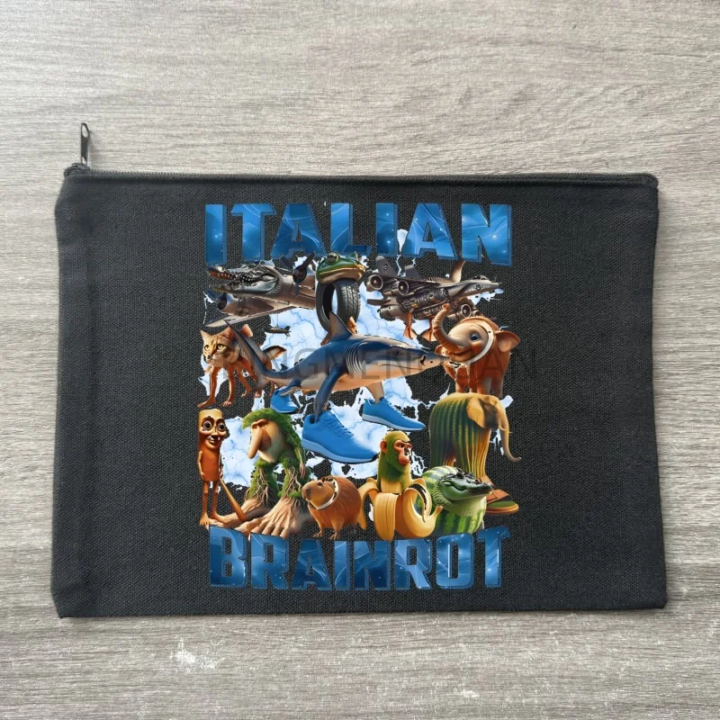 

Brainrot Tralalero Tralala Tung Tung Sahur Print Makeup Bag Travel Toiletry Organizer Canvas black Cosmetic Bags Best Gift