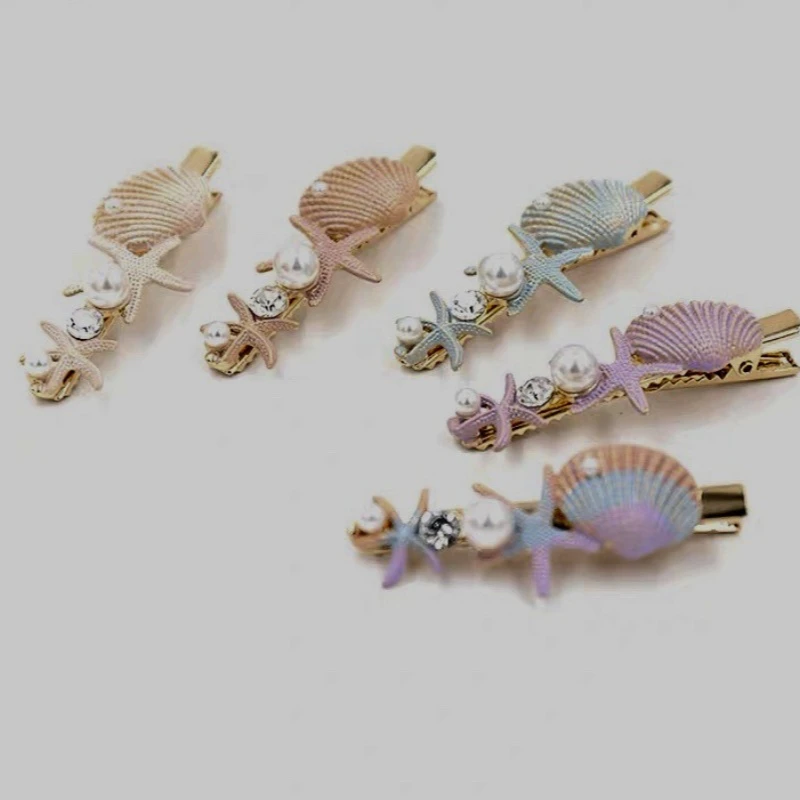 

Sweet Pearl Starfish Hair Claw Korean Alligator Clip for Women Side Part Styling Non Slip Grip for Fine Hair Daily Beach Wear