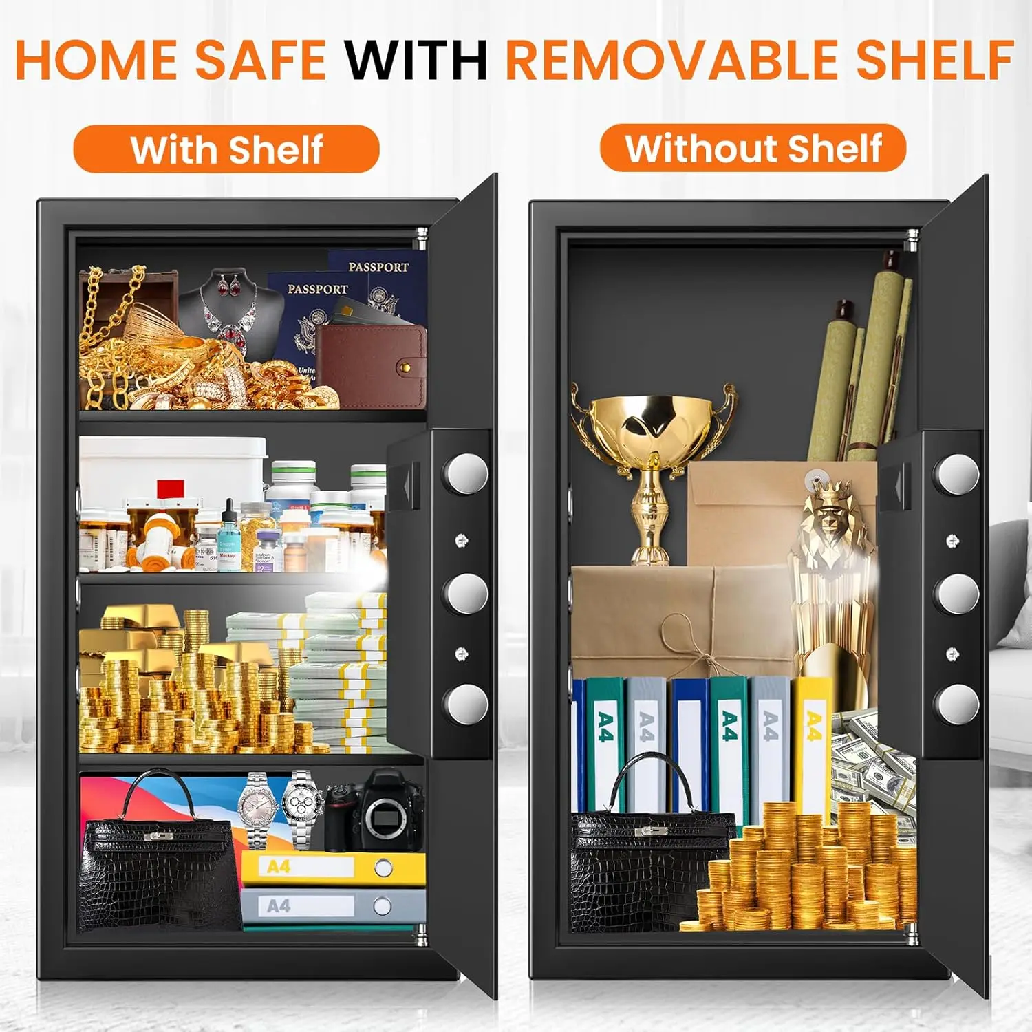 6.0 Cu Ft Large Fireproof Safe, Home Safe Water and Fireproof, Digital Security Safety Box for Money Firearm Medicines Document