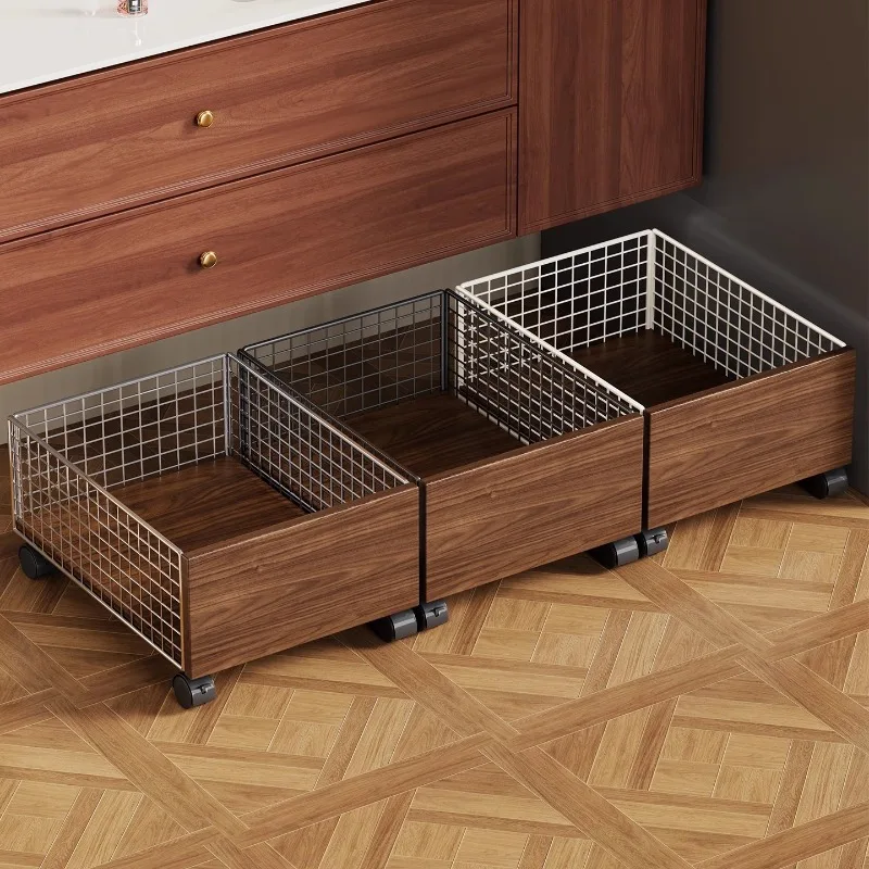 For Dirty clothes basket under bathroom cabinet Dirty clothes storage basket Wheeled bathroom cart Laundry basket 2