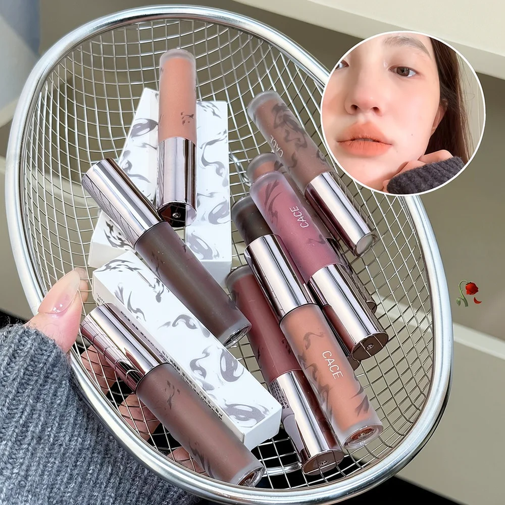 For CACE Velvet Lip Mud Matte Lipstick Easy Application Long Lasting Waterproof High Pigment Lip Gloss Makeup Tool