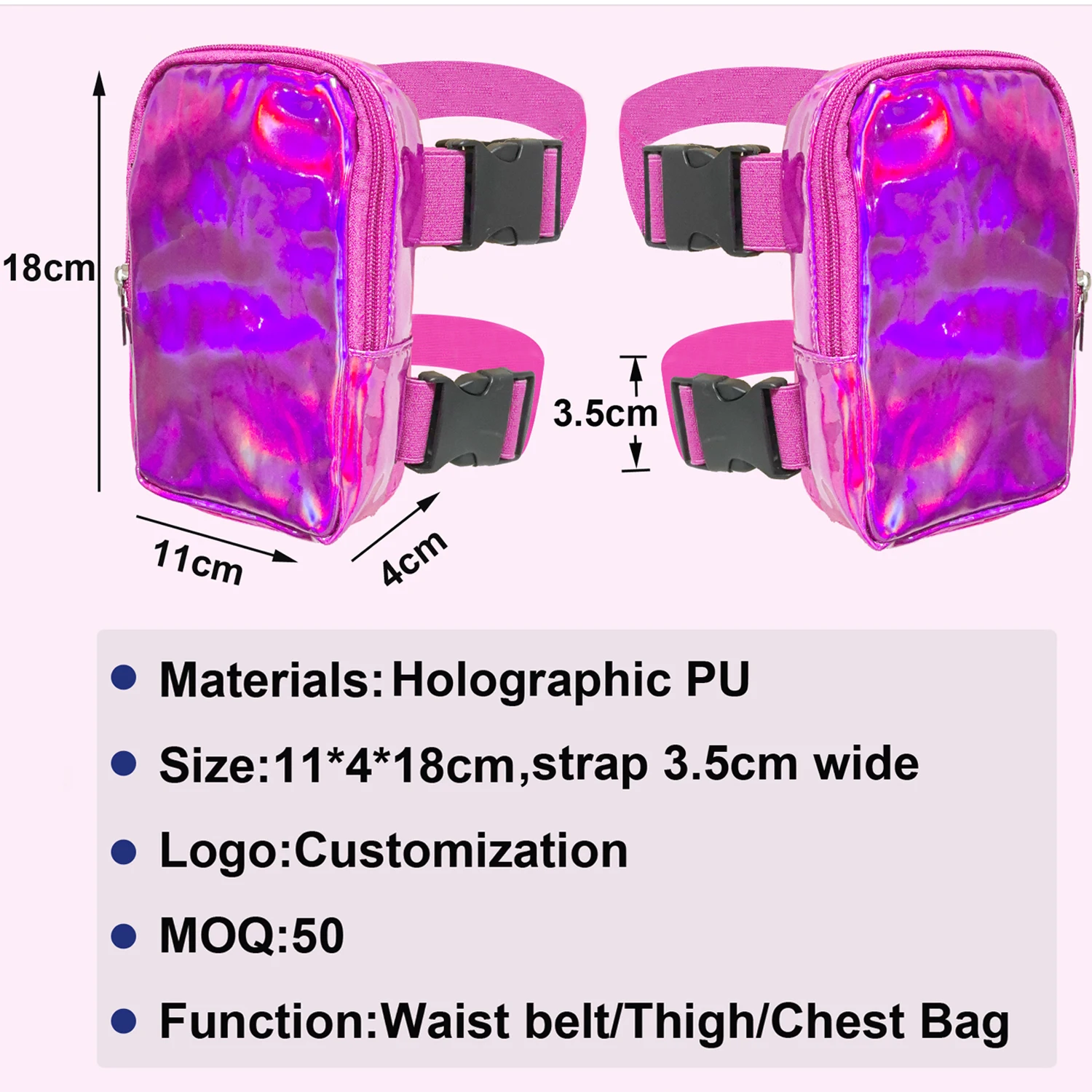 Holographic Thigh Bag For Carnival Leg Bag for Women With Wide and Adjustables Straps PU Waist Pouch Leg Pouch Custom Logo