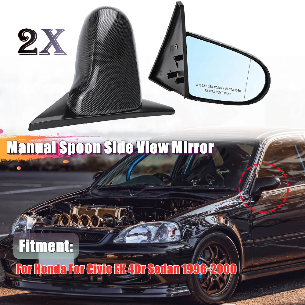 2Pcs Manual Adjustable Car Side Mirror Rear View Mirror Spoon Style For Honda For Civic EK 4Dr Sedan 1996-2000 Car Accessories