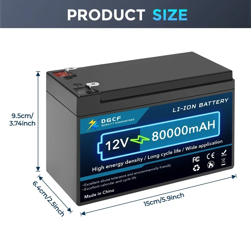 Upgraded 12V 80Ah Li Ion 18650 Battery Electric Vehicle Lithium Battery Pack 9V-12V 60Ah 80Ah Built-in BMS 30A High Current