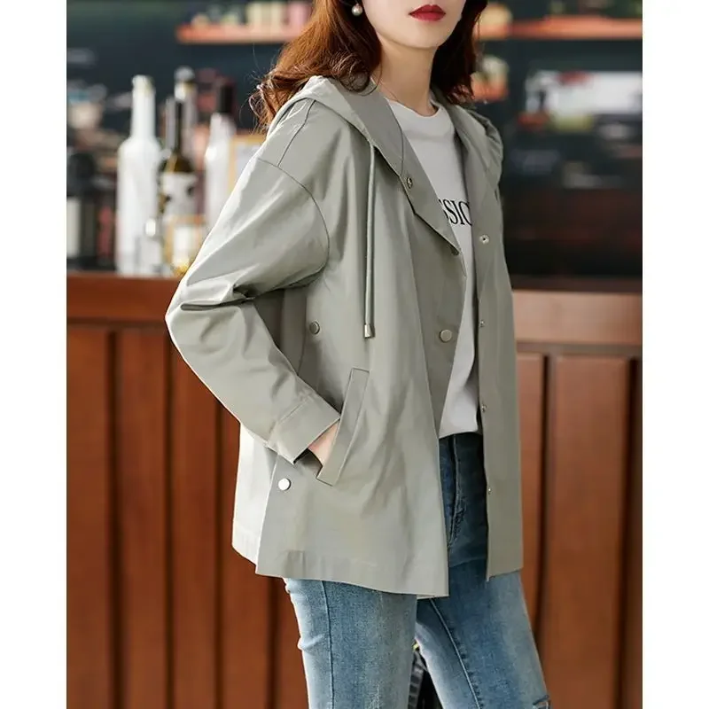 2024 Women's Jacket Spring Hooded Casual Crop Top New Korean Version of Solid Color Short Loose Streetwear Y2k Outerwear