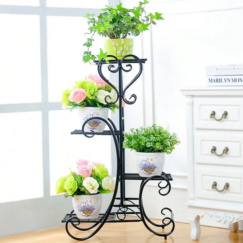 4 Tiered Decorative Plant Stand Flower Rack Shelf Balcony Terrace Indoor Outdoor