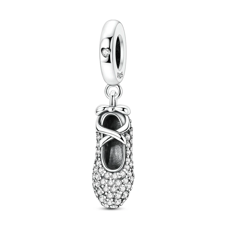 

New 925 Sterling Silver Sparkling Ballet Shoe Charms Pendant For Women Fit Original Bracelet DIY Birthday Party Jewelry Gifts