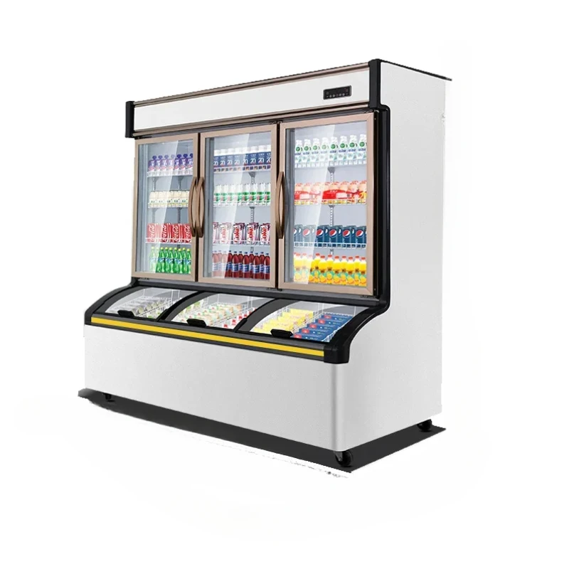 Three Door Vertical Freezer Ice Cream Beverage Combination Display Cabinet Energy Saving Fast Refrigeration Refrigerator