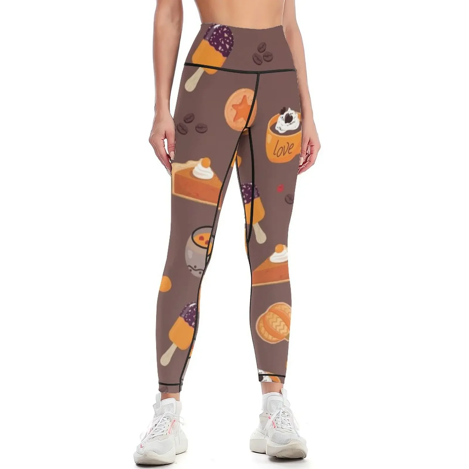 

Orange Thanksgiving Pumpkin Pie Coffee Pattern Leggings legging gym for girls joggers for Womens Leggings