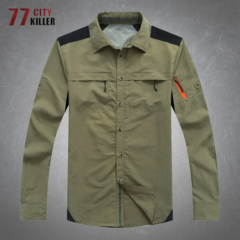 

Tactical Quick Dry Shirts Men Summer Outdoor Multiple Pockets Breathable Wear-Resistant Anti UV Fishing Casual Lapel Shirts Male