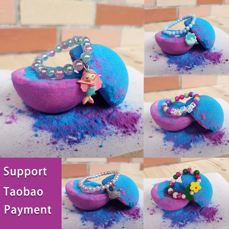 Blind Box Bracelet Bath Salts Fizzies, Surprise Toy Inside, Spa Body Soak Gift