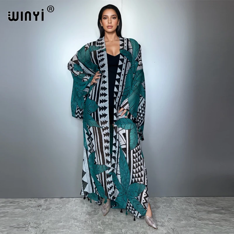 

WINYI Африканское модное кимоно в стиле бохо, платье макси, пляжное прикрытие, кардиган, Абая, мусульманское женское пальто, свободный кафтан, пляжная одежда, кафтан