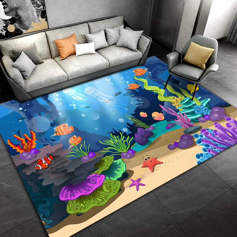 Cartoon Underwater World Animals Baby Creeping Child Area Floor Mat Anti-skid Carpet for Bedroom Soft Mat Gifts Rug for Kid Room