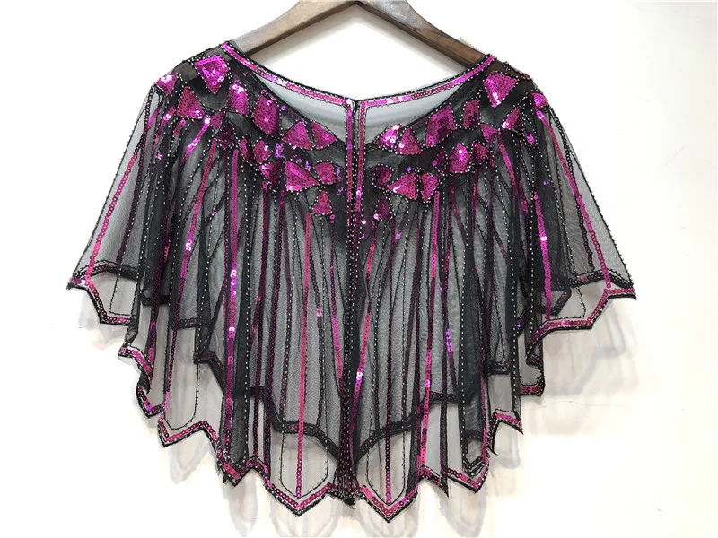 

Vintage 1920S Flapper Shawl Sequin Short Cape Beaded Women Evening Wrap Poncho Shrug Gatsby Party Mesh Bolero Cover Up Scarf Top