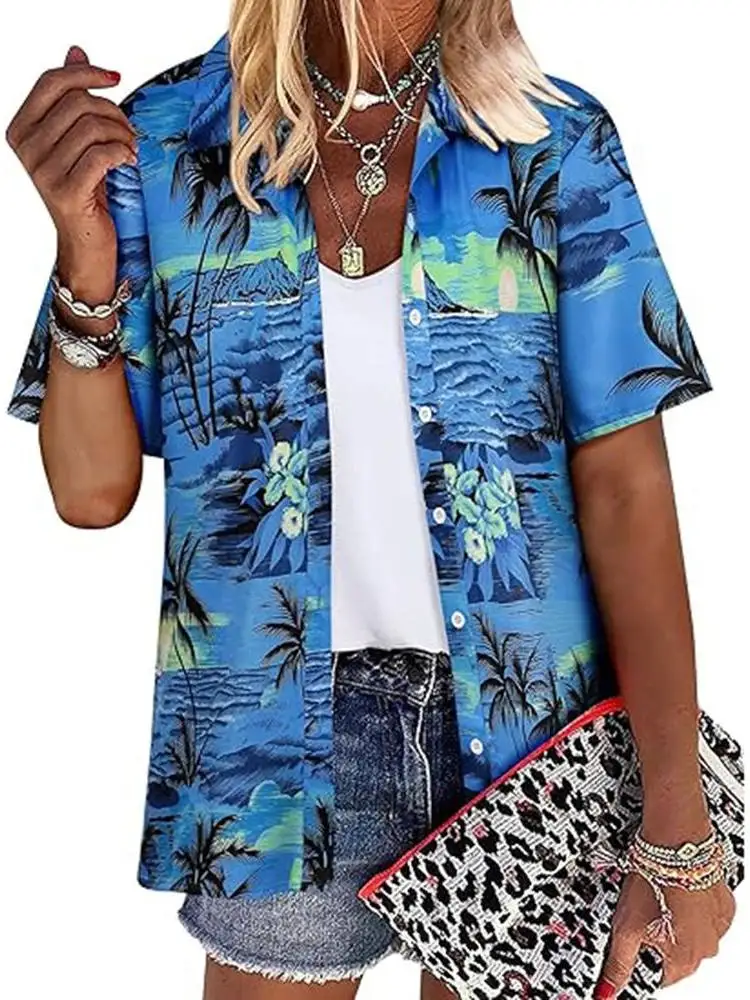 Plaża Drukowana 3D ort Sve irt Damska Nowa Moda Ulica Luźny Krój Poliester Szerokie Ramiona Obniżone Mankiety Tył...