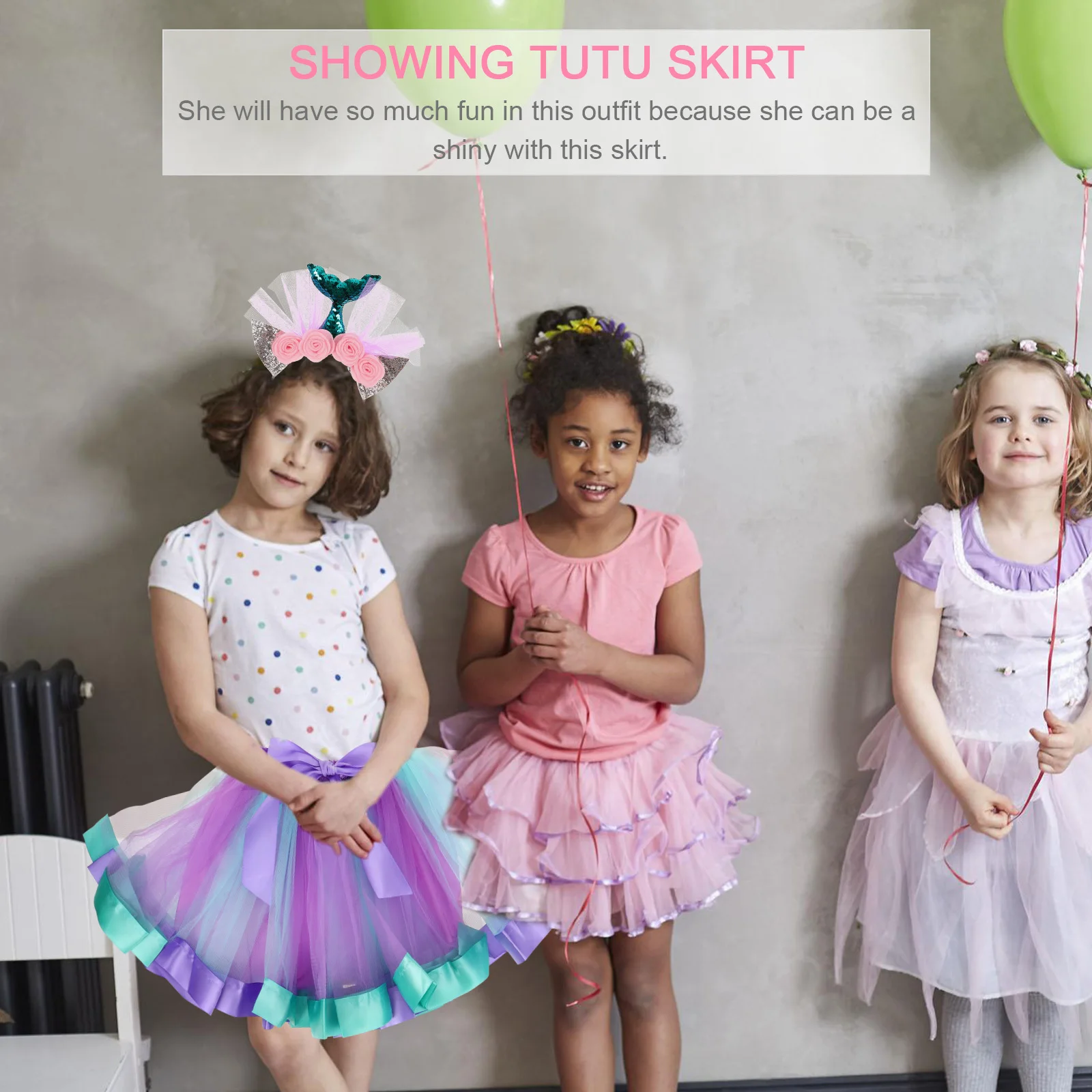 

Girls Short Dressing Up Costume Colorful Tulle Skirt and Headband Set for Stage Cosplay Parties Comfortable Wear Size M