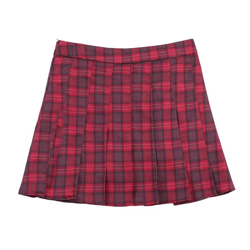 KEYANKETIAN 2026 Summer New Women Bow Red Plaid Pleated Mini Skirt Slim Fit Side Zipper Lined A-Line School Uniform Style