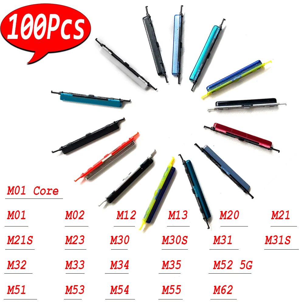 

100 шт., боковая кнопка регулировки громкости + набор кнопок включения/выключения питания для Samsung M12 M13 M22 M32 M10 M20 M52 5G M53 M62 M23 M30S M33 M35