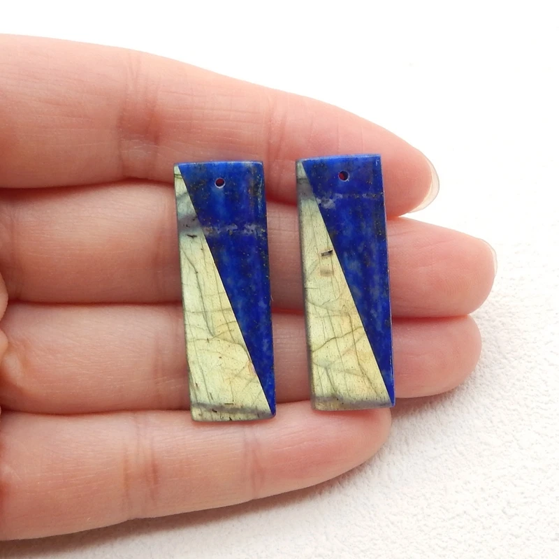 Handmade Jewelry Natural Stone Labradorite Lapis Lazuli Fashion Earrings Accessories For Women 36x12x4mm 8g