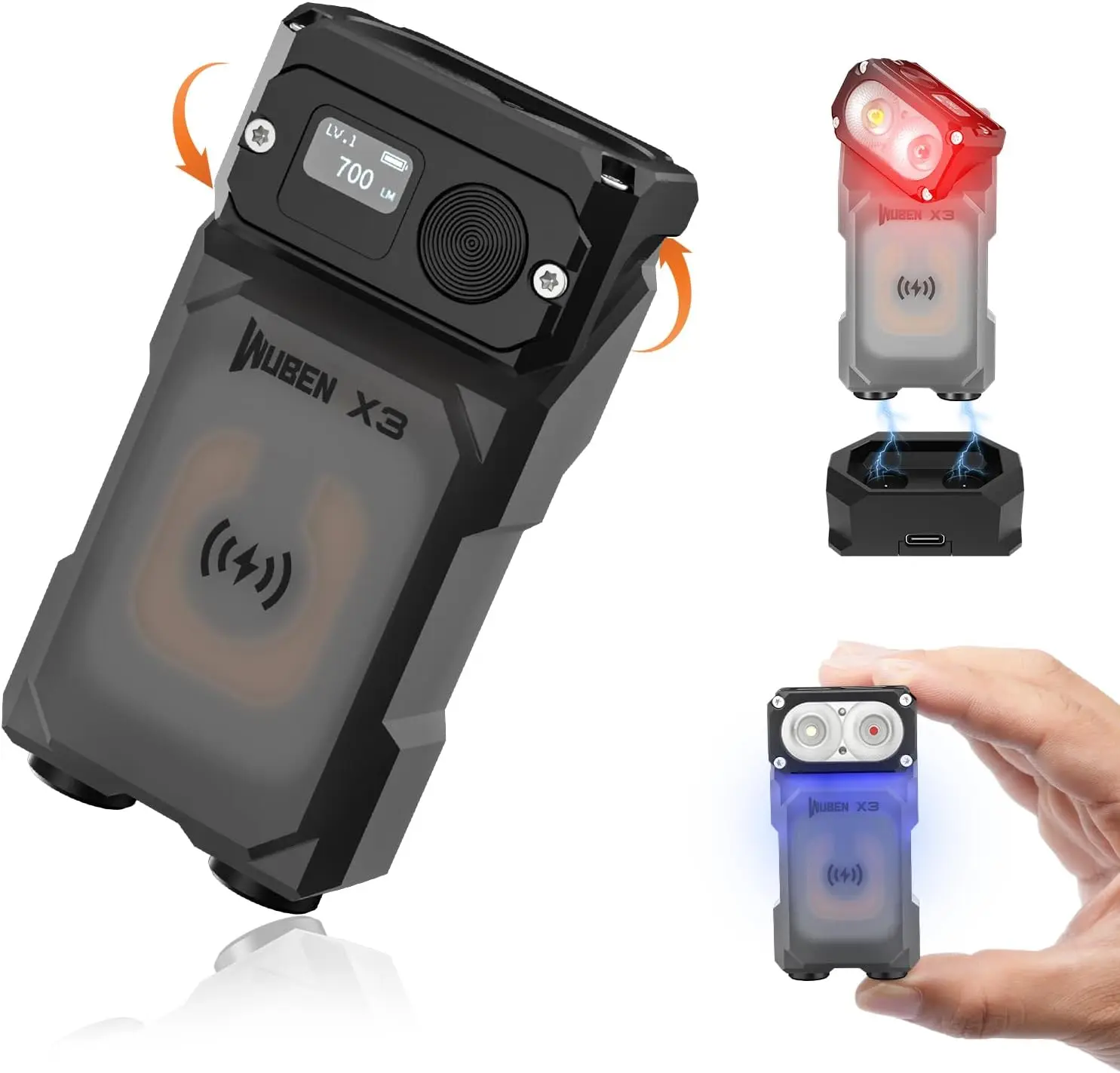 wuben-x3-mini-rechargeable-flashlight-with-charging-base-180-degree-edc-keychain-flashlight-twist-ip65-waterproof