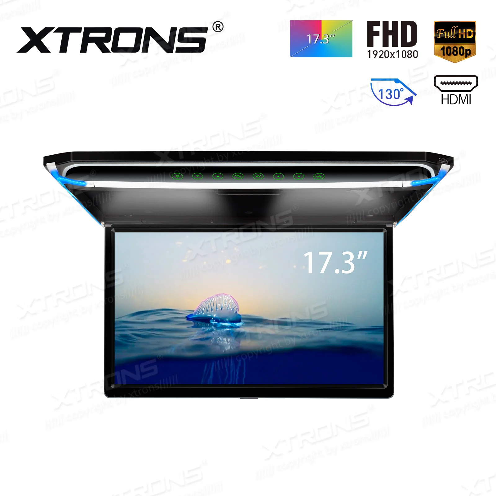 XTRONS 17,3 inch auto-tv dakmonitor FHD ultradunne 1080P HD digitale TFT 16:9 auto-dakmonitor USB SD met HDMI-poort