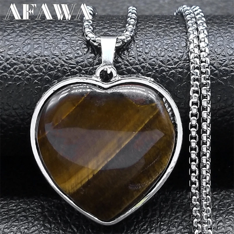 Classic Tiger Eye Stone Love Heart Shape Pendant Necklace for Women Men Stainless Steel Exquisite Chain Jewelry collar NZZZ363-3