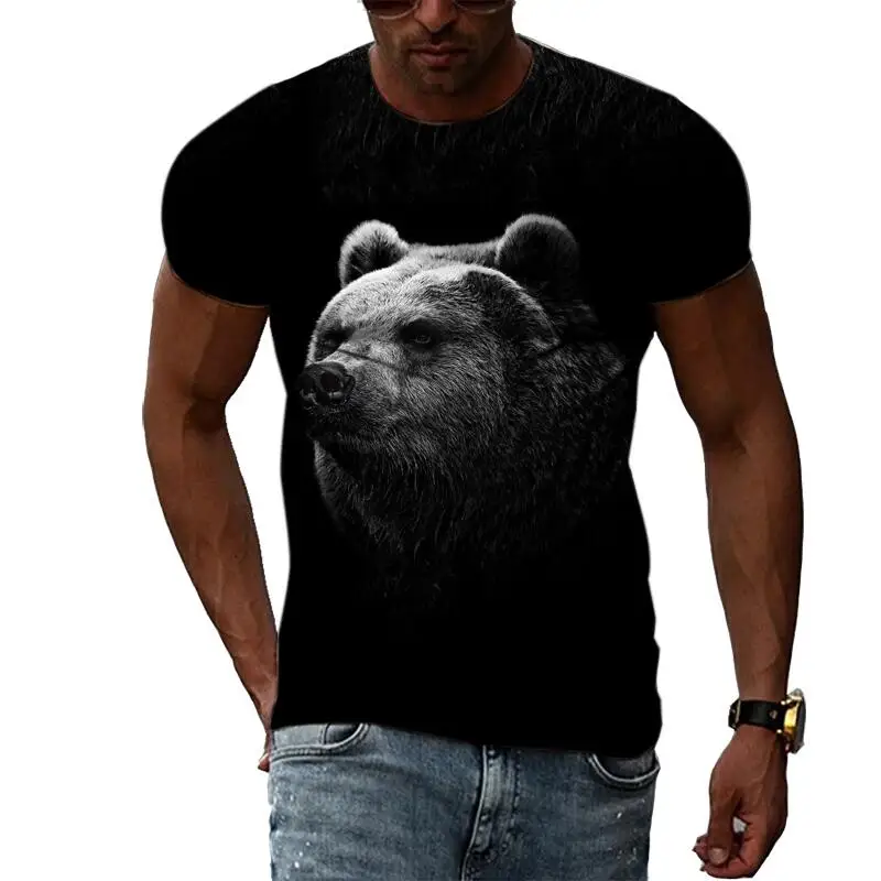 Summer Fashion Animal Bear Graphic T Shirts For Men Casual 3D Print Tee Hip Hop Harajuku Personality Round Neck Short Sleeve Top