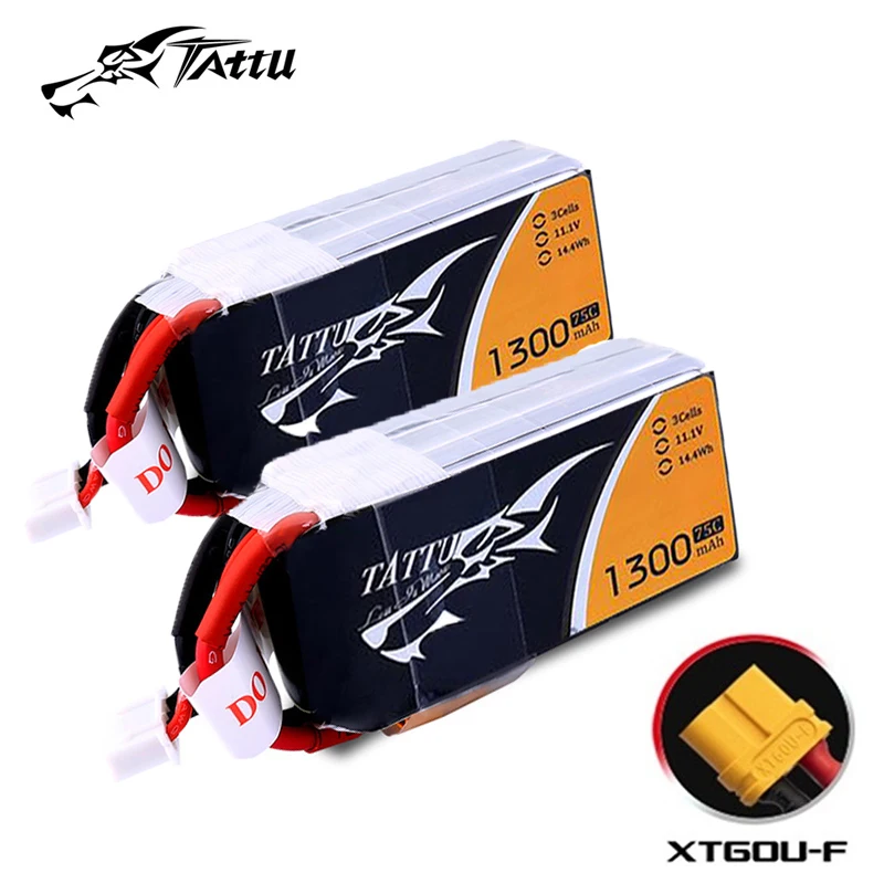 

TATTU 1300mAh 3S 11.1V 75C Lipo Battery With XT60 Plug For RC Helicopter Quadcopter FPV Racing Drone Parts 11.1V Drones Battery