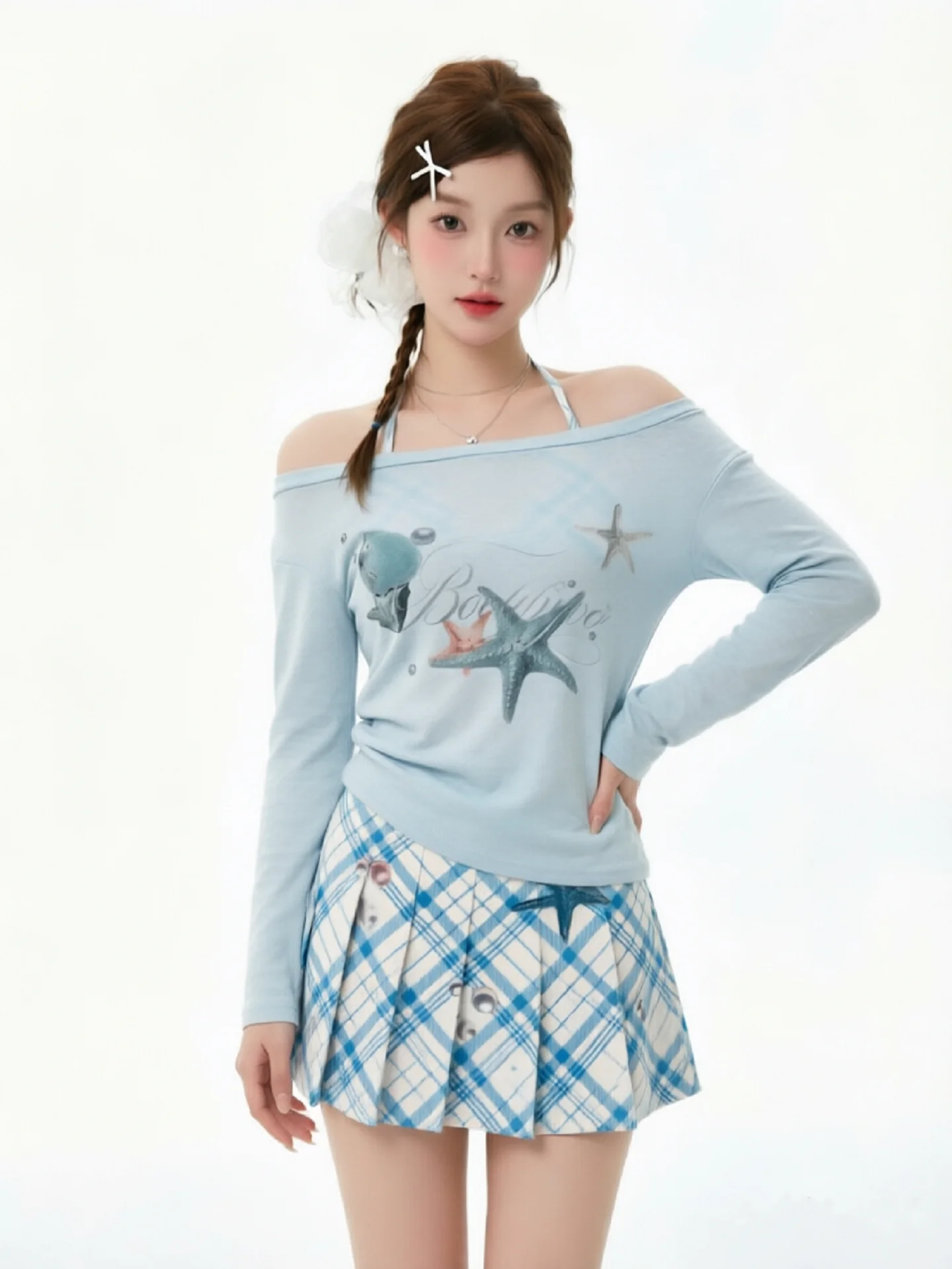 Alice High-End Slimming Women's Bikini Long Sleeve Onsen Style Four-Piece Set Conservatively Designed for Thermal Spring Use