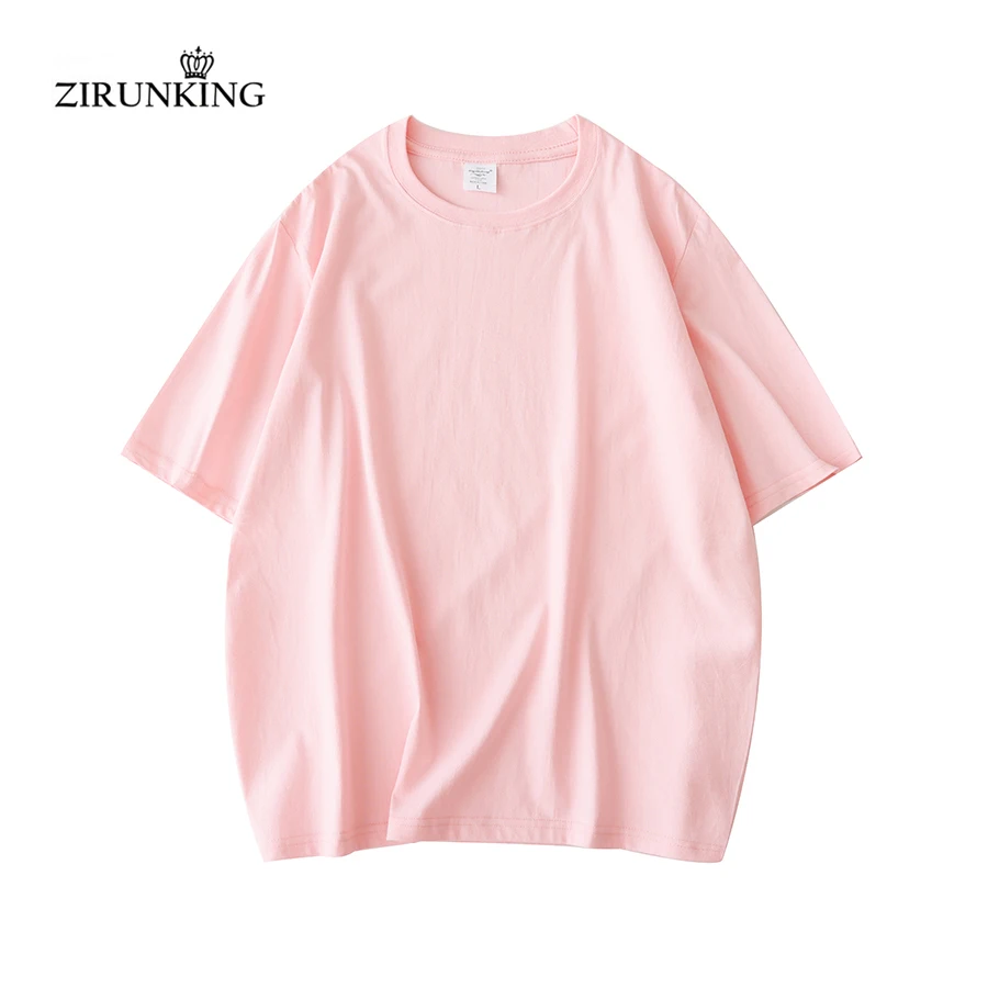 

ZIRUNKING New 2023 Cotton Solid T-shirt Fashion Loose Leisure Sports Tees Pink Casual Streetwear Unisex Short Sleeve Summer Tops