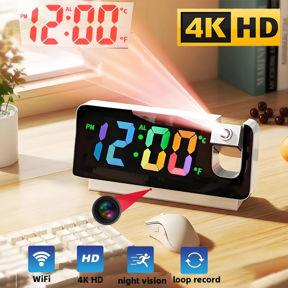 HD4K mini clock camera, supports remote viewing, mobile detection, loop storage, home nanny style wireless WiFi camera 