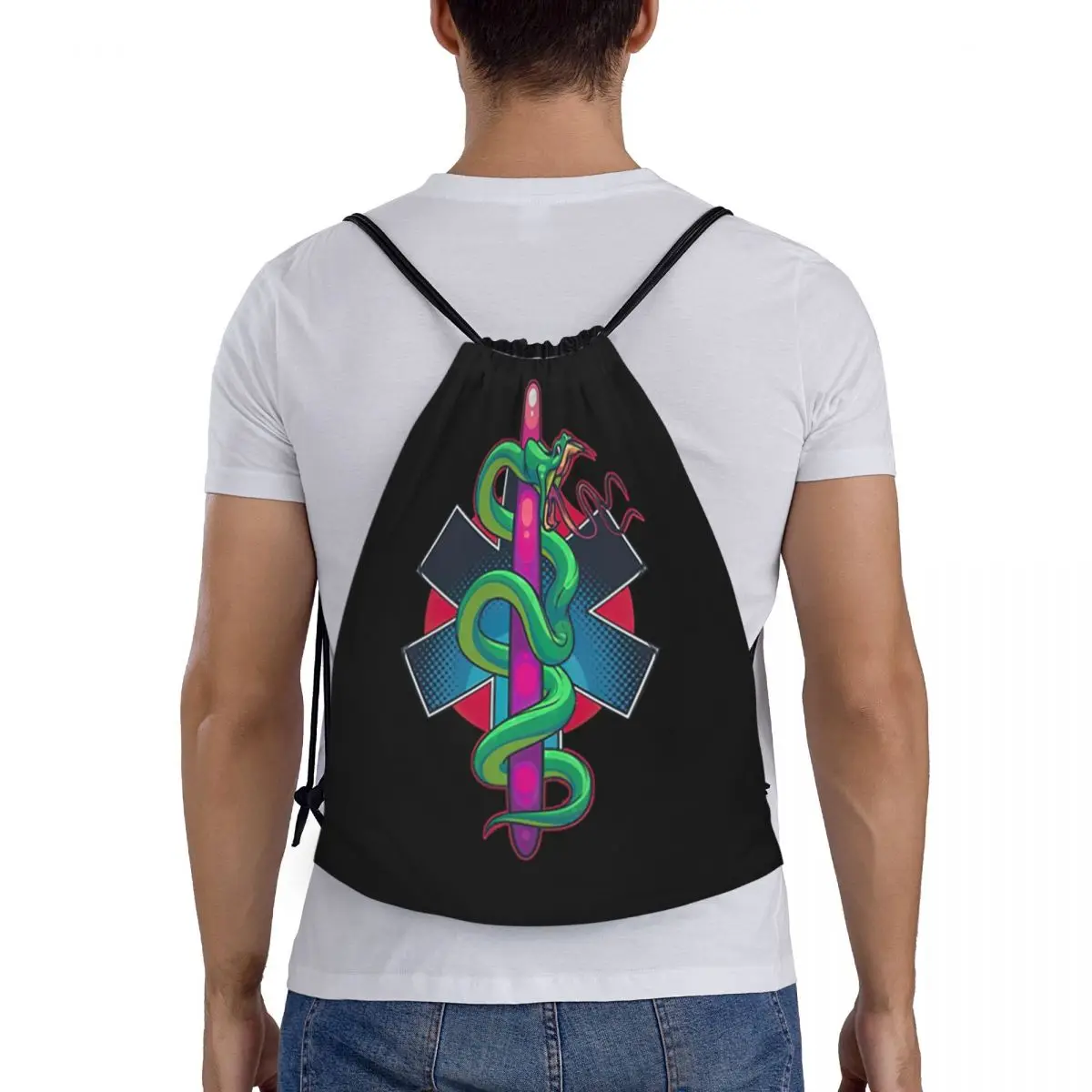 Custom Star Of Life Drawstring Bag Men Women Lightweight Emt Paramedic Medic Ambulance Sports Gym Storage Backpack