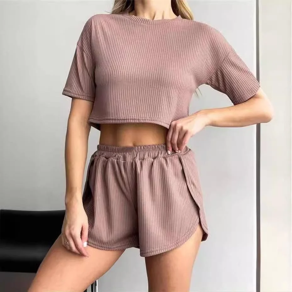 Summer Women's Loose Fashion Sports Two-Piece Set Independent Station New Model Cross-Border Casual Pants Mid-Low Waist PVC